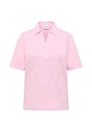 Polo à manches courtes rose clair avec col, deux boutons, et une étiquette blanche avec "CECIL" à l'intérieur du col arrière.