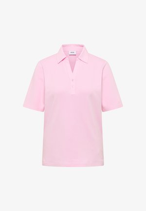 Polo à manches courtes rose clair avec col, deux boutons, et une étiquette blanche avec "CECIL" à l'intérieur du col arrière.