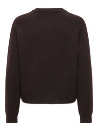 Brauner gestrickter Pullover mit rundem Ausschnitt, langen Ärmeln und verkürzter Passform. Weiche Textur mit gerippten Bündchen und Saum.