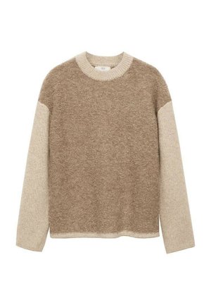 Trui met een ronde halslijn, zachte bruine body en geribbelde beige mouwen. Gemaakt van textuurgebreid materiaal.