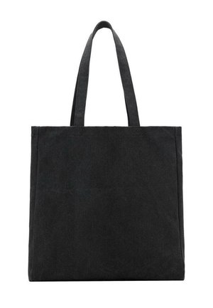 Black canvas tote bag with two sturdy handles, featuring a simple, rectangular shape and smooth texture. No visible hardware or accents.