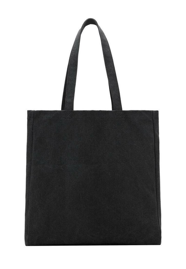 Geantă de pânză neagră cu două mânere rezistente, având o formă simplă, rectangulară și o textură netedă. Fără accesorii sau elemente vizibile.