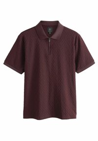 Burgundy polo shirt featuring a zippered collar and a textured pattern in a casual design, ideal for everyday wear.