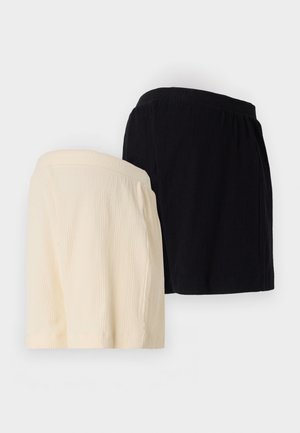 Kaksi paria laskostettuja shortsseja: yksi kerma ja yksi musta, molemmat elastisella vyötäröllä ja rentoa istuvuutta.