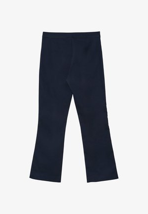 Leggings svasati blu navy realizzati in tessuto elasticizzato, caratterizzati da una texture liscia e una fascia larga in vita per il massimo comfort.