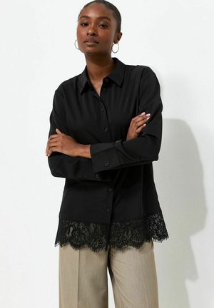 New Look, LACE TRIM LONGLINE SHIRT - Button-down blouse - black