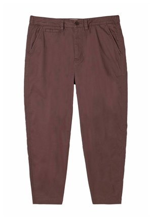 Braune Freizeit-Hose mit Frontknopf, Reißverschluss, Gürtelschlaufen, Seitentaschen und kleiner Münztasche vorne.