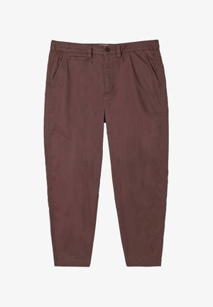 Braune Freizeit-Hose mit Frontknopf, Reißverschluss, Gürtelschlaufen, Seitentaschen und kleiner Münztasche vorne.