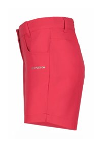 Rosa shorts gjorda av lättviktsmaterial, med en sidficka och en logotyp. Designen inkluderar en rak skärning och rena linjer.
