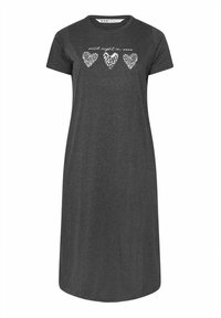 Mörkgrå kortärmad nattsärk med rund halsringning, prydd med tre hjärtan i leopardmönster och texten "vild natt i xoxo."