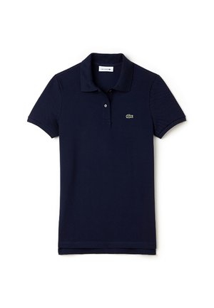 Granatowa koszulka polo wykonana z bawełny, z klasycznym kołnierzykiem, trzema guzikami oraz małym haftowanym logo na piersi.