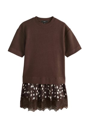 Next, TALL FIT - 2-IN-1 SOFT TOUCH SHORT SLEEVE JUMPER LACE SKIRT . - Robe pull - chocolate brown