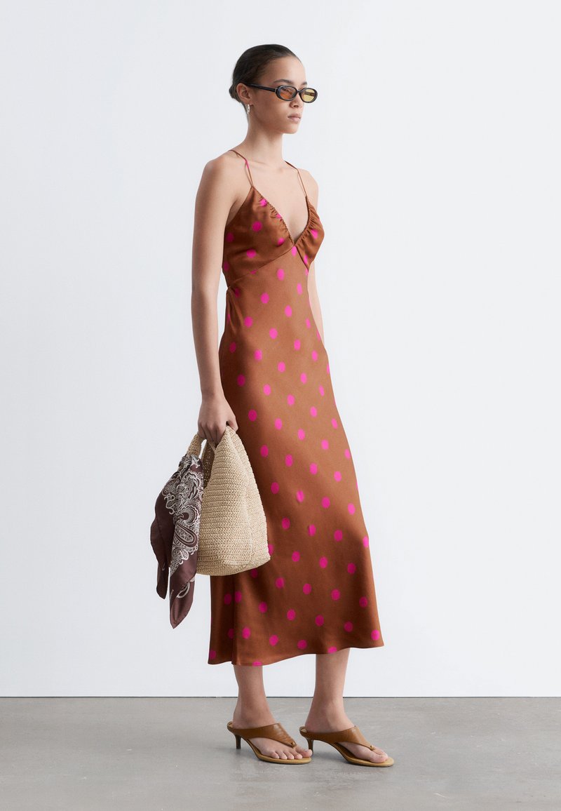 brown dress and other stories & & OTHER STORIES SATIN SLIP MIDI - Day dress Color:Picture Blue promo_percentage_60 Victoria Beckham Hooded jersey Knit maxi dress this midi dress features