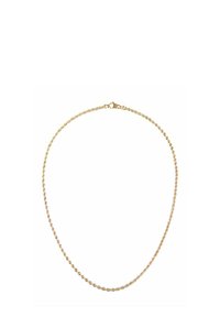 Guldtonet snoet kæde halskæde med en lukning. Har en glat, poleret overflade og et jævnt fordelt snoede design.