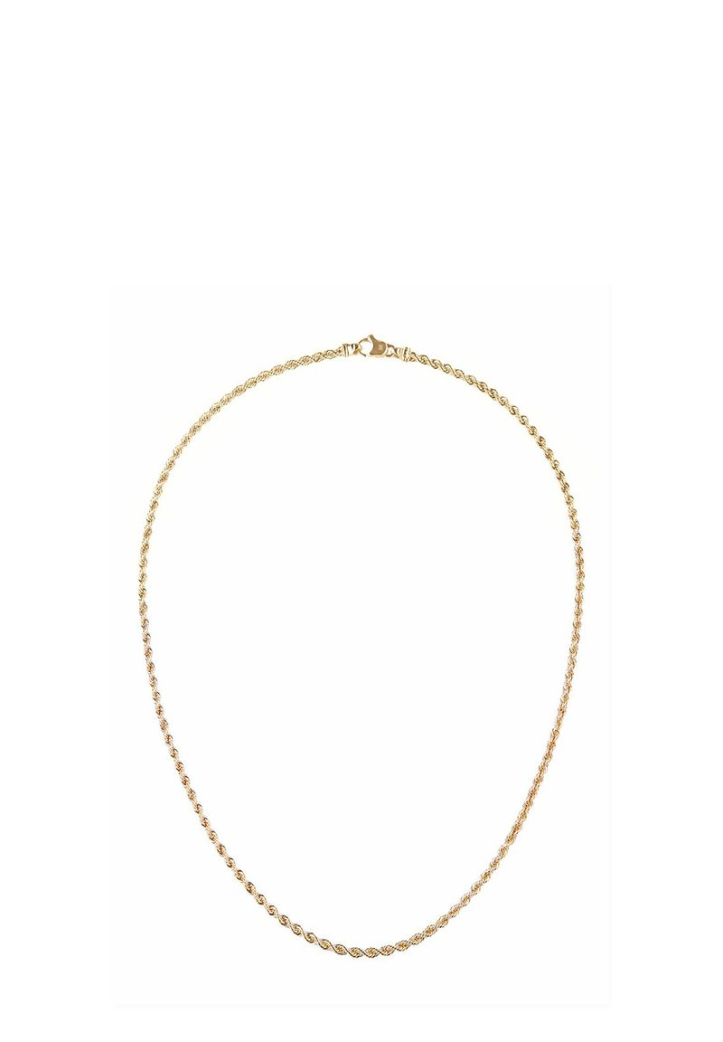 Guldtonet snoet kæde halskæde med en lukning. Har en glat, poleret overflade og et jævnt fordelt snoede design.