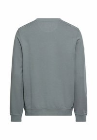 Szara bluza wykonana z miękkiego materiału. Posiada okrągły dekolt, długie rękawy oraz ściągacze na mankietach. Prosty, jednolity wzór bez nadruków.