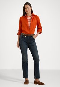 Lauren Ralph Lauren STRIPED STRETCH COTTON CREWNECK TEE - Marškinėliai su spaudiniu - orange/white