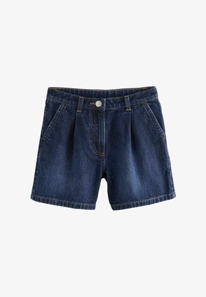 Shorts vaqueros azul oscuro con corte recto, con cierre de botones, dos bolsillos delanteros y detalles de costura sutiles.