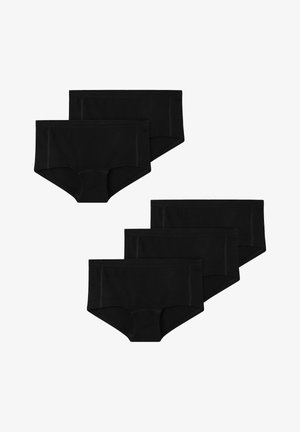 Zwarte katoenen hipster onderbroeken met een gladde textuur, rechthoekige vorm en minimale stikseldetails, geleverd in een verpakking van vijf.