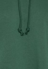 Grön hoodie med en mjuk textur, justerbara dragsnören och en enkel, slät design utan mönster eller accenter.