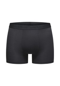 Schwarze Boxer-Briefs aus glattem Stoff mit einem weichen, elastischen Bund, der mit eingeprägtem Text versehen ist. Enganliegende Form mit flachen Nähten für zusätzlichen Komfort.