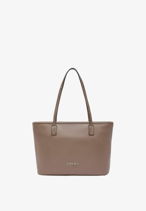 Sac cabas en cuir marron Liu Jo Milano avec deux longues poignées et logo doré au centre avant.