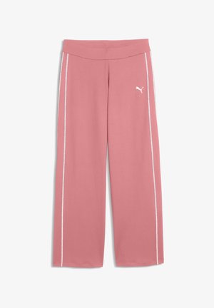 Pantaloni rosa a gamba larga con strisce laterali bianche e piccolo logo bianco Puma sulla coscia superiore, con vita elastica.