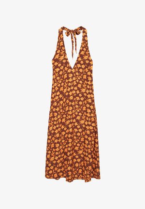 PULL&BEAR, MINI FLORAL HALTER DRESS - MINI DRESS - Nappali ruha - brown