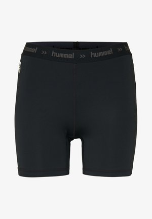 Pantaloni sportivi neri caratterizzati da una vestibilità aderente, un elastico in vita con il nome del marchio in rilievo e un tessuto liscio e elastico.