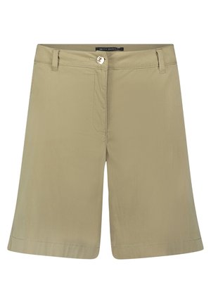 Beige mid-lange shorts met taillebandlussen, knoopsluiting aan de voorkant en subtiele stiksels, geschikt voor casual gebruik.