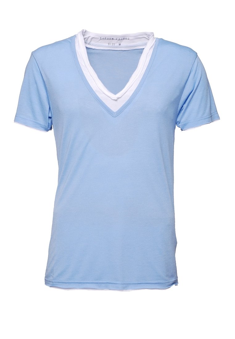 Eleven Paris L2 Basic Double V Neck T Shirt Basique Azur Bleu Clair Zalando Fr