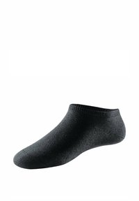 Calzino alla caviglia in tessuto a maglia grigio scuro. Presenta una copertura rinforzata e una trama liscia, progettato per il comfort e l'uso quotidiano.