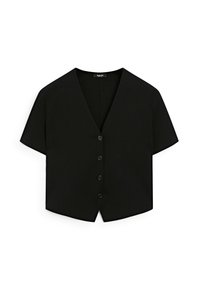 FLOWING SHORT SLEEVE WITH V-NECK - Hemdbluse - black