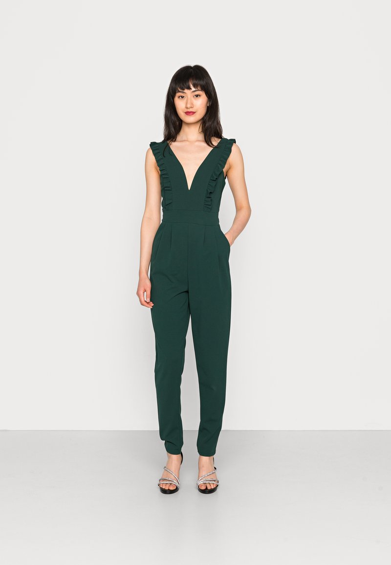 Damen Kleider | WAL G. FRILL SLEEVE PLUNGE Jumpsuit forest green/dunkelgrün - QJ45499 Damen Kleider | WAL G. FRILL SLEEVE PLUNGE Jumpsuit forest green/dunkelgrün - QJ45499