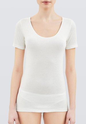 Maglietta Donna Floracr Cream | Scritta Love Ricamata, Cotone, Maniche Corte, Vestibilità Aderente, Primavera/Estate