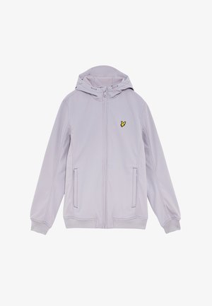 Lys lilla lynlåshættetrøje med snørehætte, sidelommer, ribbede manchetter og et lille gult fuglelogo på brystet.