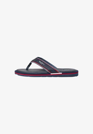 Meripihkan laut dengan tali tipis, aksen merah dan putih, alas kaki yang bertekstur, serta sol yang empuk untuk kenyamanan. Desain sederhana yang cocok untuk dikenakan santai.