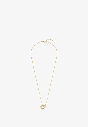 Collier en or avec une chaîne délicate présentant des pendentifs circulaires entrelacés de différentes tailles, arborant une finition polie.