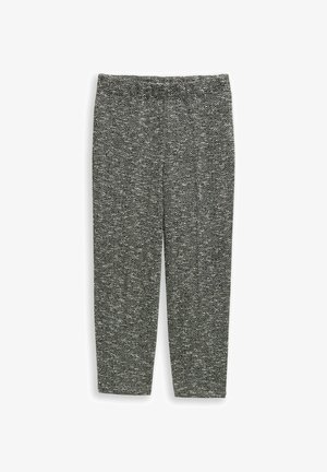 Grau karierte Hahnentritt-Hose aus weichem, strukturiertem Stoff. Verfügt über einen elastischen Bund und zulaufende Beine.