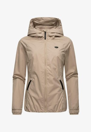 Bežīgs jaka ar kapuci, priekšējais rāvējslēdzējs un divas sānu kabatas. Izgatavota no gludas, vieglas materiāla ar elastīgām aprocēm.