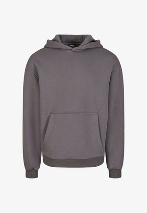 Felpa grigia di cotone con tasca frontale, cappuccio e polsini a costine. Tessuto morbido e vestibilità rilassata. Design minimalista senza decorazioni.