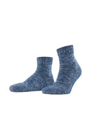 Paire de socquettes bleu chiné avec bord-côtes, présentée sur fond blanc.