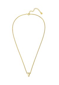 Zelta krāsas ķēdīte ar delikātu, smalku posmu dizainu. Iezīmējas ar abstraktu, teksturētu piekariņu, kas veidots kā burts "Y". Regulējama garuma.