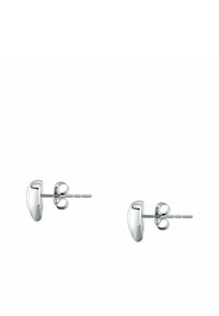 Orecchini a perno in argento lucido con forma arrotondata, chiusure a farfalla e superficie liscia. Design semplice con superficie riflettente.