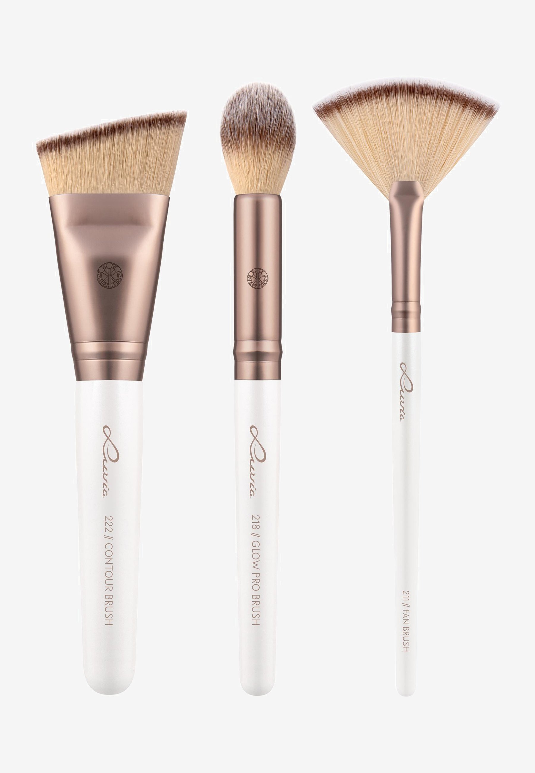 Luvia Highlight & Contour Pinselset – 3 Vegane Schminkpinsel Aus Nurai-Haar, In Satin-Tasche