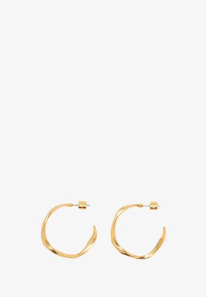 Zlaté skrútené náušnice s hladkým, vlnitým dizajnom a lešteným povrchom, s bezpečným uzáverom. Ľahký a minimalistický štýl.