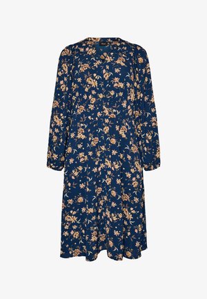 Zizzi, MIDIKLEID MIT SMOCK UND ZIERKNÖPFEN - Vestido informal - blau