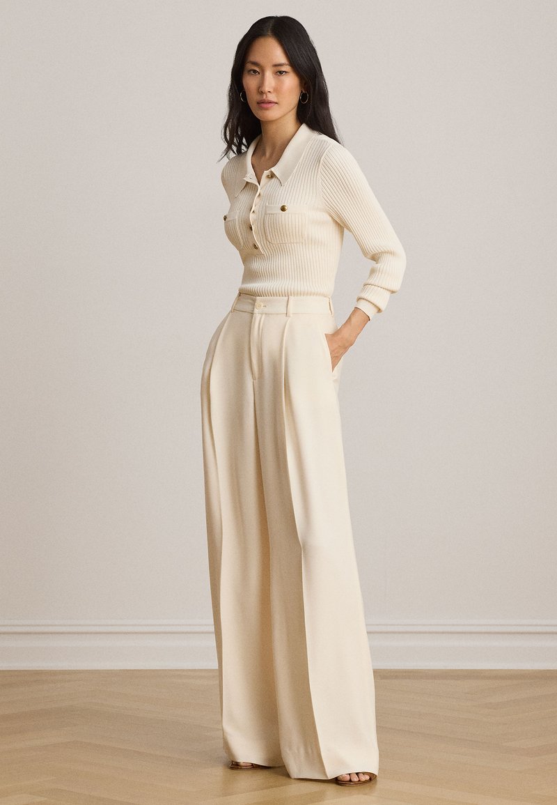 ladies cream dress trousers Formal Pants Evening Uk Lauren Ralph Lauren DOUBLE-FACED GEORGETTE WIDE-LEG PANT Trousers cream trousers outfit