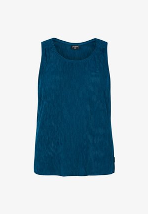 Top senza maniche di colore teal con texture a righe verticali, scollo rotondo e vestibilità ampia. Realizzato in tessuto morbido per maggiore comfort.