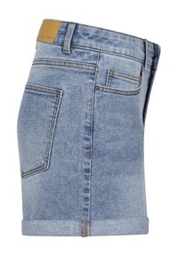 Lichtblauwe denim shorts met een opgebouwde zoom, achterzakken en een leren label op de tailleband. Gemaakt van zacht, vervaagd denimstof.